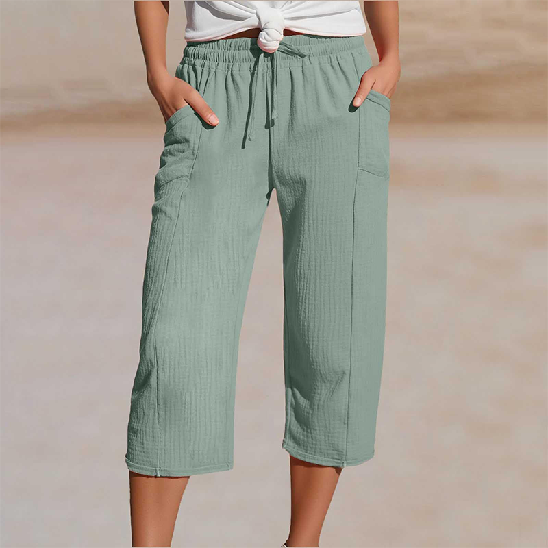 Pantalon Capri Femme Coton Lin Léger Coupe Confortable - PanierRoyale