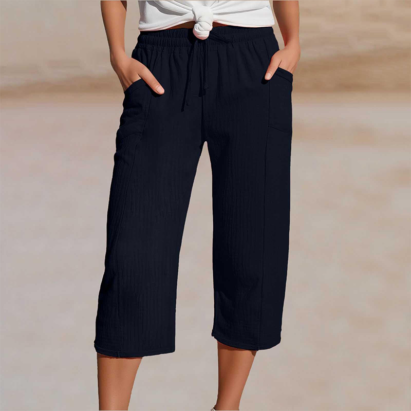 Pantalon Capri Femme Coton Lin Léger Coupe Confortable