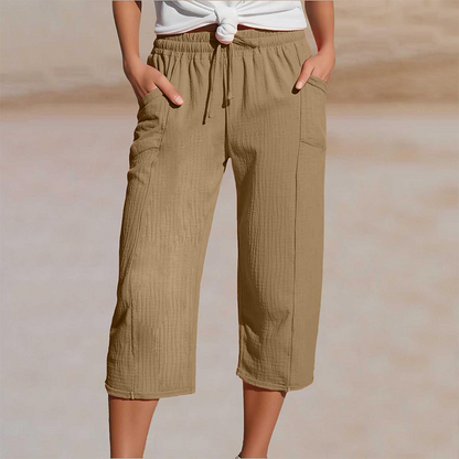 Pantalon Capri Femme Coton Lin Léger Coupe Confortable