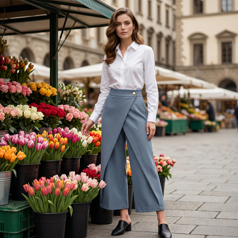 Pantalon jupe femme taille haute effet portefeuille