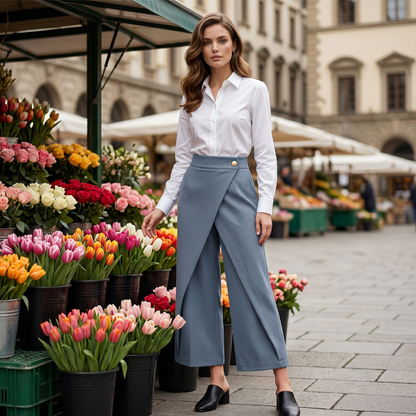 Pantalon jupe femme taille haute effet portefeuille