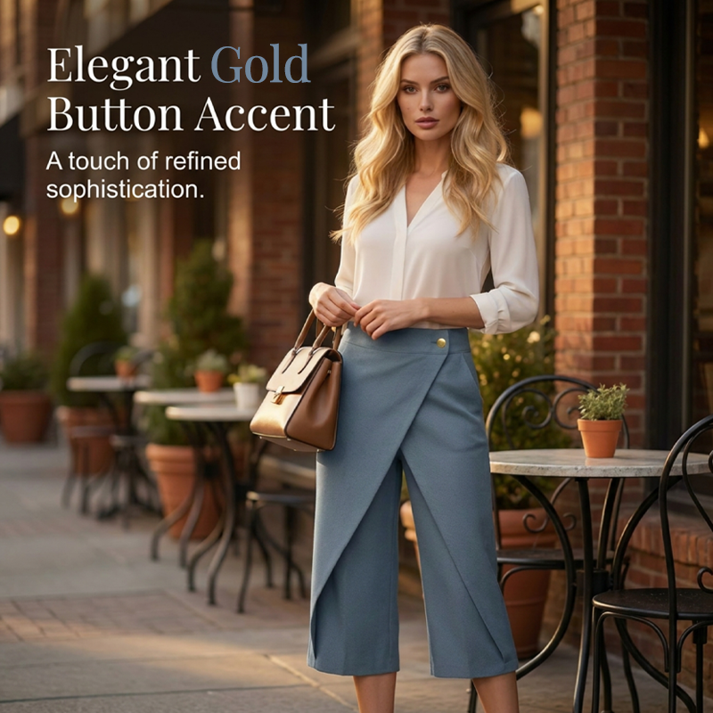 Pantalon jupe femme taille haute effet portefeuille