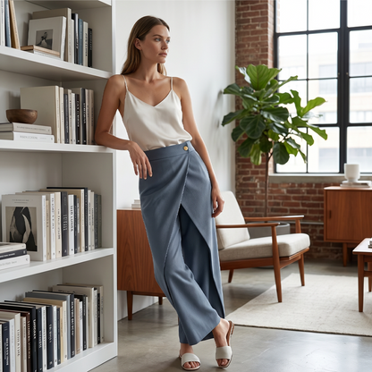 Pantalon jupe femme taille haute effet portefeuille