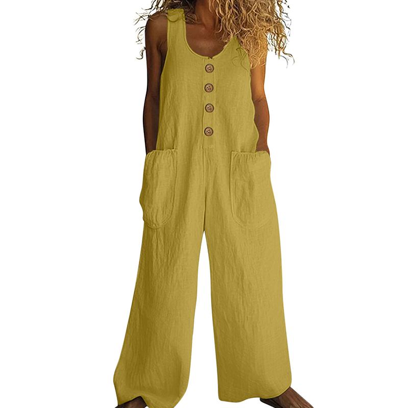 Combinaison Femme Coton et Lin Coupe Ample Boutons Décoratifs