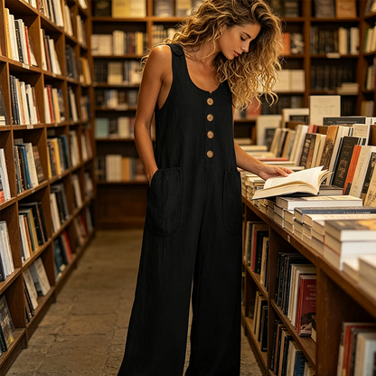 Combinaison Femme Coton et Lin Coupe Ample Boutons Décoratifs