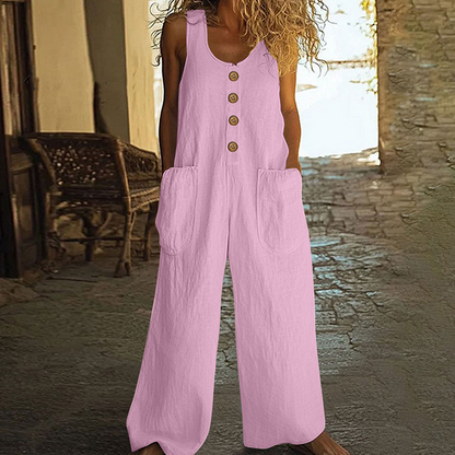 Combinaison Femme Coton et Lin Coupe Ample Boutons Décoratifs