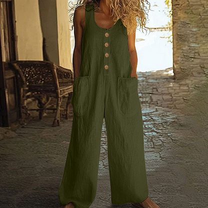 Combinaison Femme Coton et Lin Coupe Ample Boutons Décoratifs