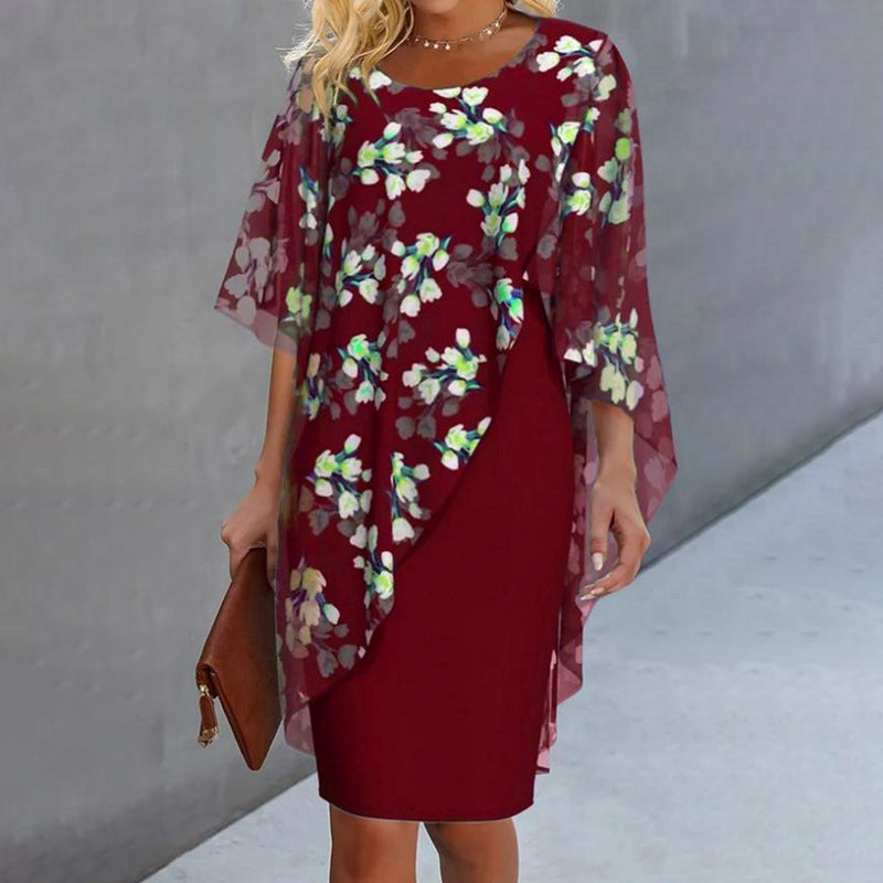 Robe Femme Chiffon Voile Floral Coupe Élégante