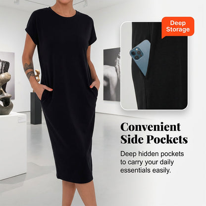 Robe T-shirt Femme Midi Coton Coupe Ample Poches Pratiques