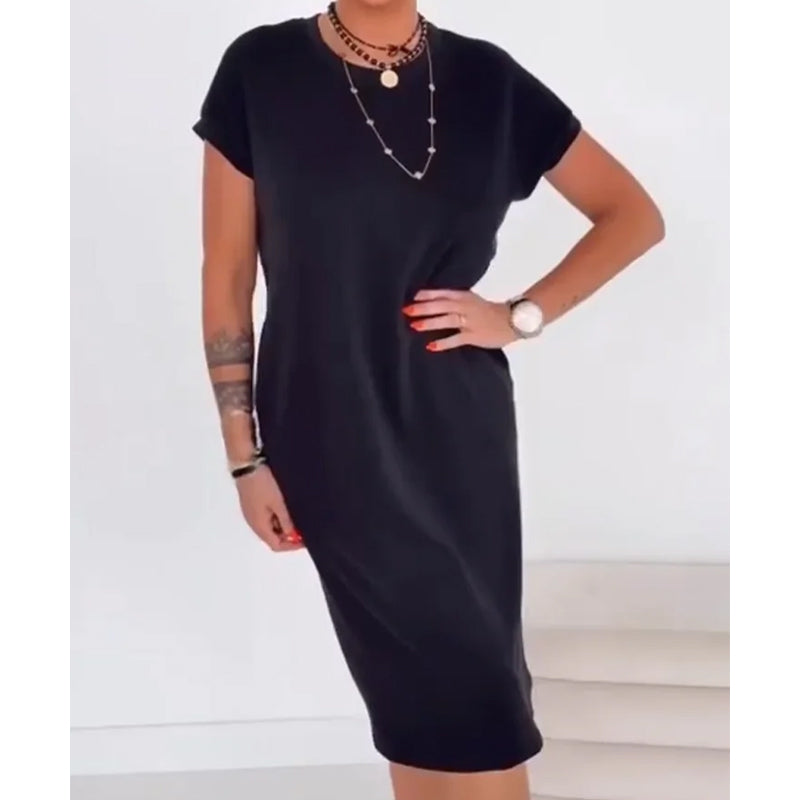 Robe T-shirt Femme Midi Coton Coupe Ample Poches Pratiques