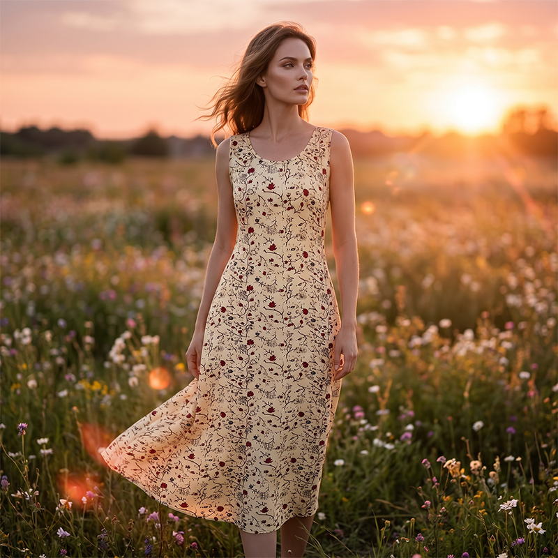 Robe longue Femme Sans Manches Poches Coupe Fluide