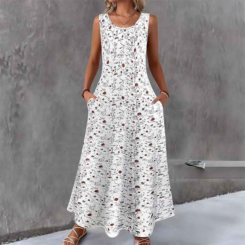 Robe longue Femme Sans Manches Poches Coupe Fluide