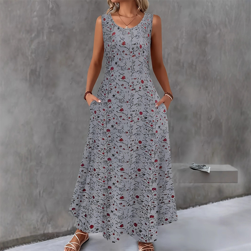 Robe longue Femme Sans Manches Poches Coupe Fluide