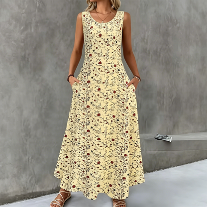Robe longue Femme Sans Manches Poches Coupe Fluide