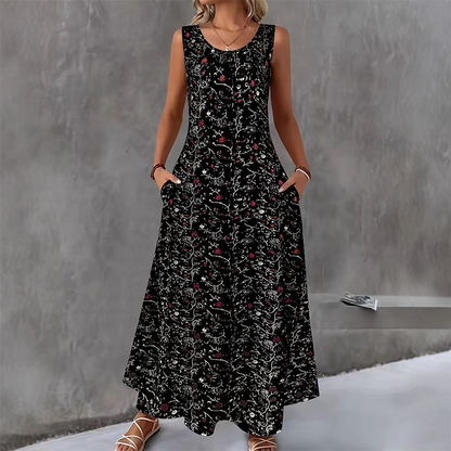 Robe longue Femme Sans Manches Poches Coupe Fluide