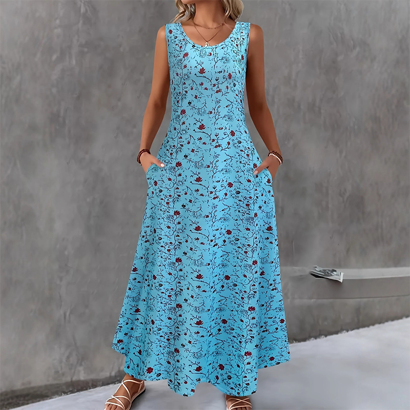 Robe longue Femme Sans Manches Poches Coupe Fluide