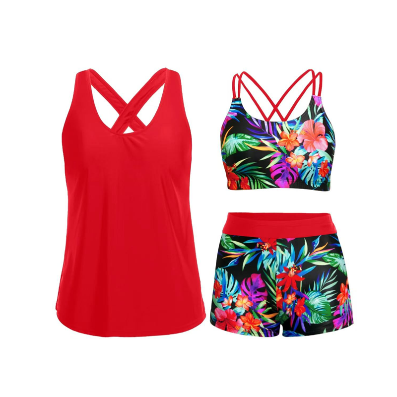 Tankini Femme Trois Pièces Débardeur Fluide Shorty Imprimé
