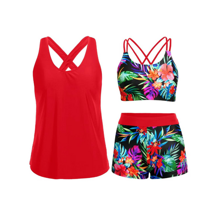 Tankini Femme Trois Pièces Débardeur Fluide Shorty Imprimé