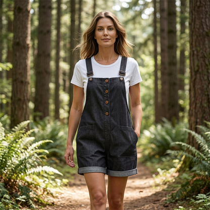 Salopette courte Femme Coton Bretelles réglables Grandes poches