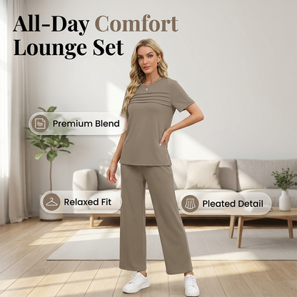 Ensemble Femme Pantalon Large et Haut Manches Courtes Décontracté