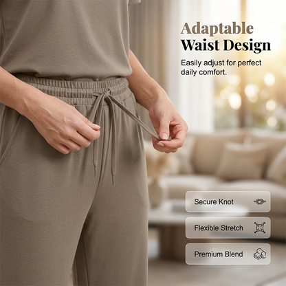 Ensemble Femme Pantalon Large et Haut Manches Courtes Décontracté