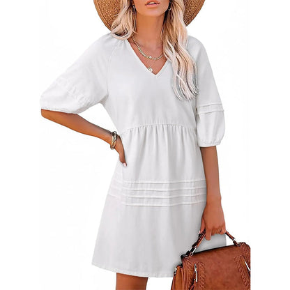 Robe Femme Denim Léger Col en V Coupe Fluide