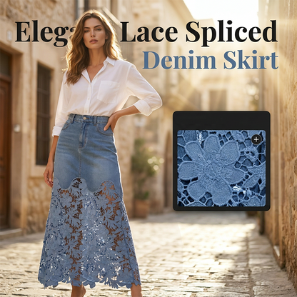 Jupe longue Femme en Denim Dentelle Florale Coupe Fluide