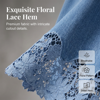 Jupe longue Femme en Denim Dentelle Florale Coupe Fluide