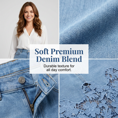 Jupe longue Femme en Denim Dentelle Florale Coupe Fluide