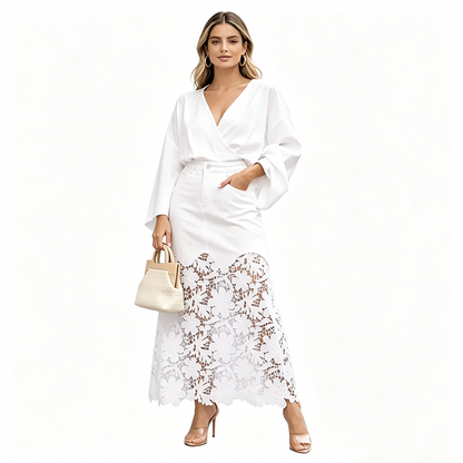Jupe longue Femme en Denim Dentelle Florale Coupe Fluide