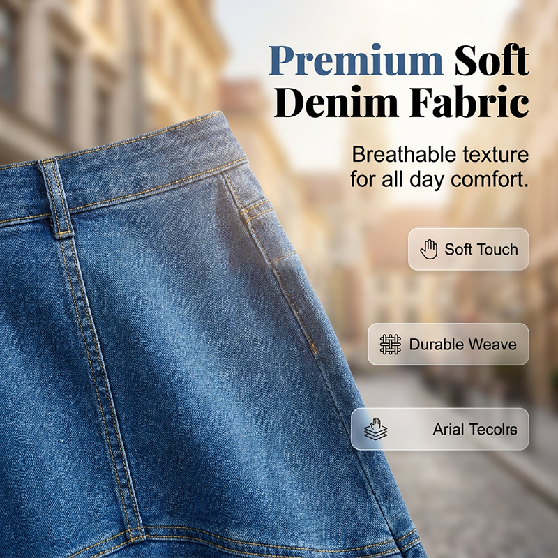 Jupe Midi Femme Denim Taille Haute Coupe Sirène