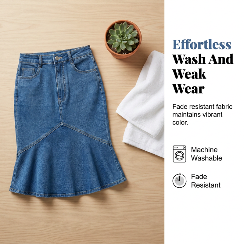 Jupe Midi Femme Denim Taille Haute Coupe Sirène