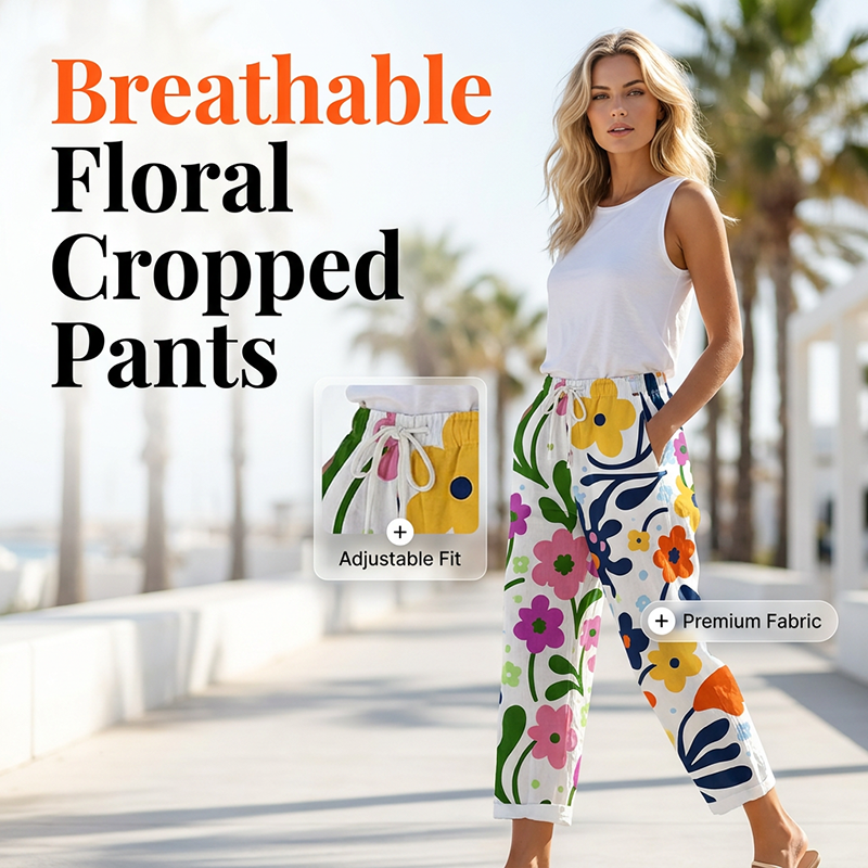 Pantalon court Femme Imprimé Floral Coupe large
