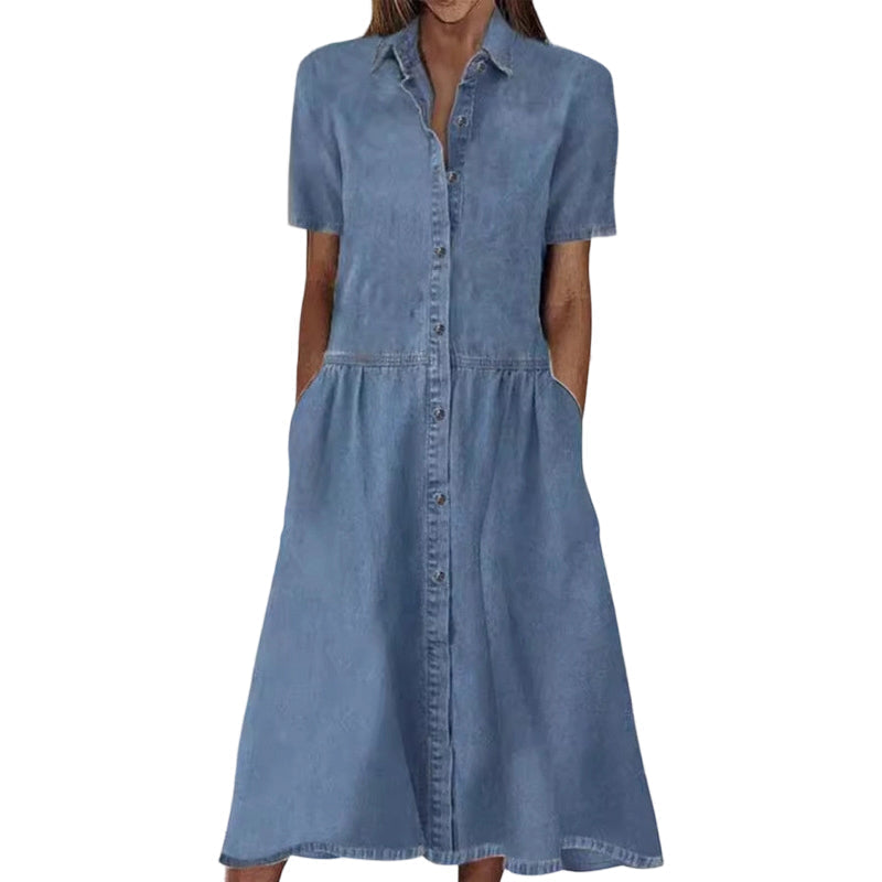 Robe Chemise Femme Effet Jean Boutons Coupe Aline