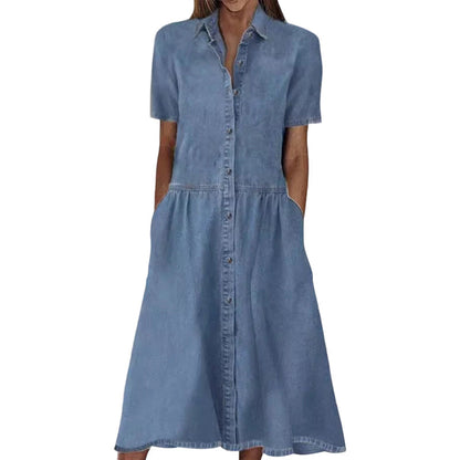 Robe Chemise Femme Effet Jean Boutons Coupe Aline