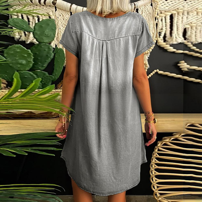 Robe Femme Effet Denim Légère Col en V Silhouette Fluide