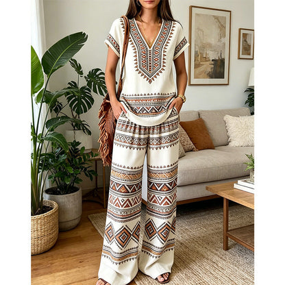 Ensemble Femme Haut Imprimé Floral Pantalon Large Style Bohème