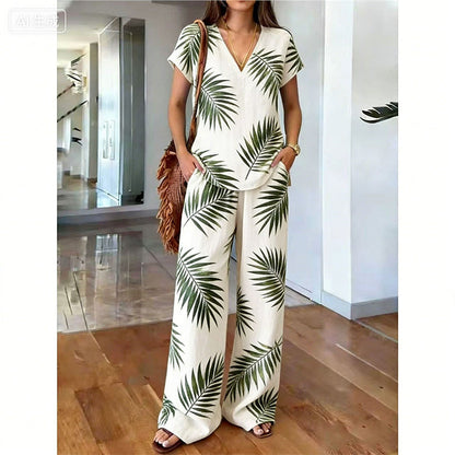Ensemble Femme Haut Imprimé Floral Pantalon Large Style Bohème