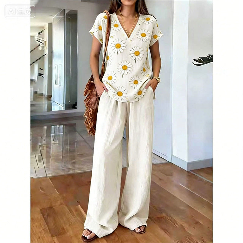 Ensemble Femme Haut Imprimé Floral Pantalon Large Style Bohème