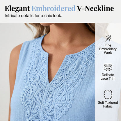 Robe dété Femme Coton Lin Col V Brodé