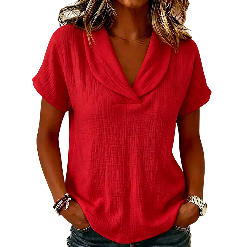 T-shirt Femme Tissu Texturé Col en V Coupe Ample