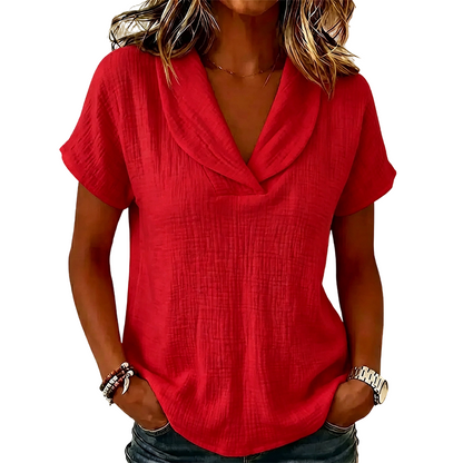 T-shirt Femme Tissu Texturé Col en V Coupe Ample