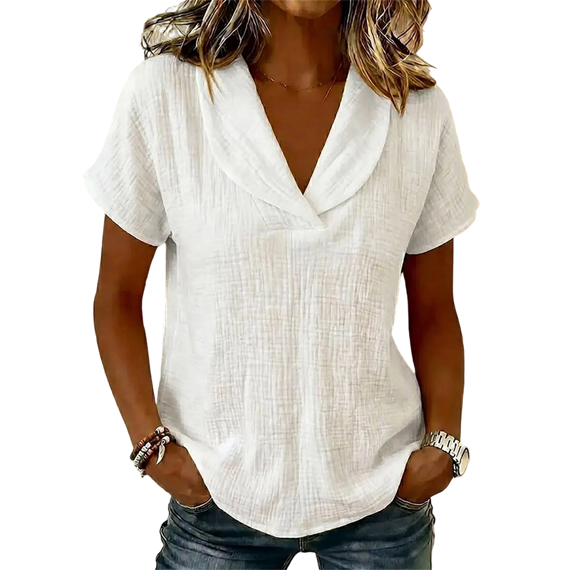 T-shirt Femme Tissu Texturé Col en V Coupe Ample