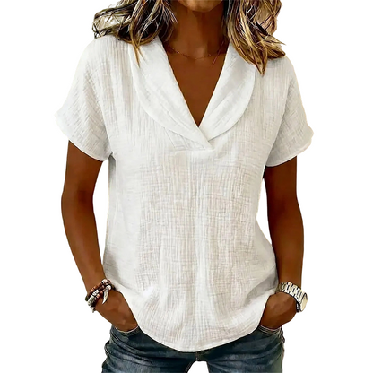 T-shirt Femme Tissu Texturé Col en V Coupe Ample