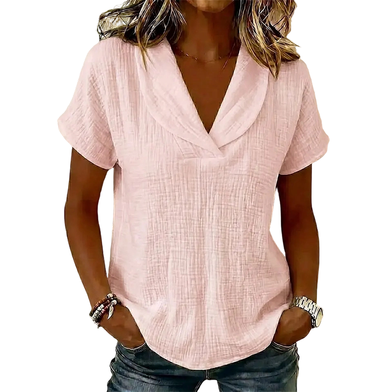 T-shirt Femme Tissu Texturé Col en V Coupe Ample