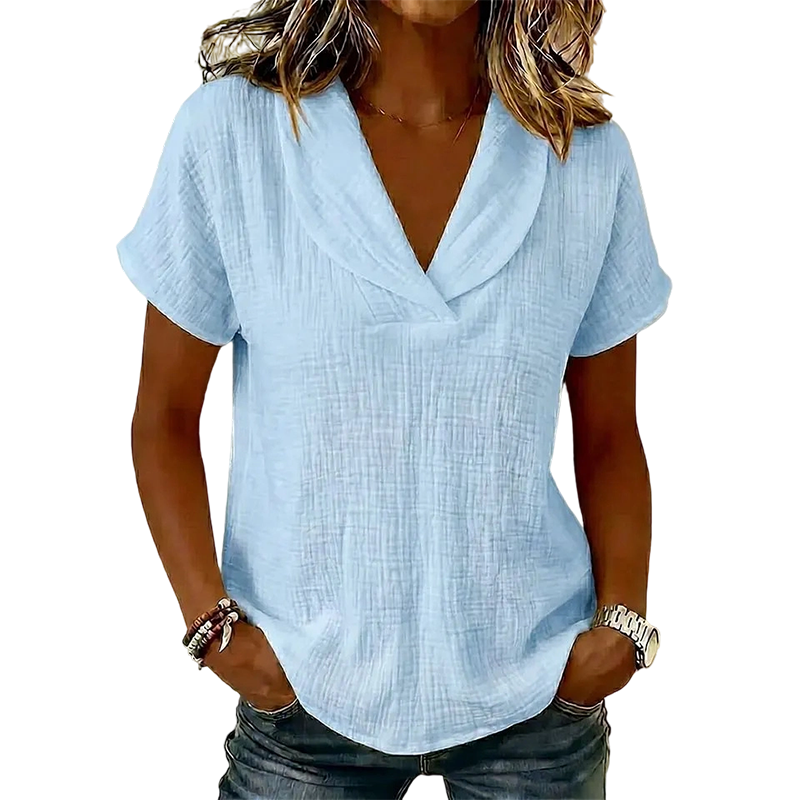 T-shirt Femme Tissu Texturé Col en V Coupe Ample - PanierRoyale