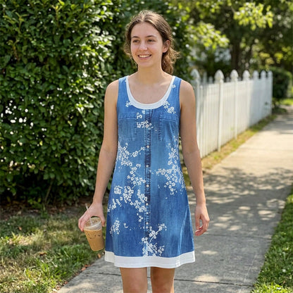 Robe courte Femme Effet Denim Sans Manches Boutonnée