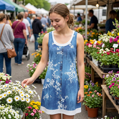 Robe courte Femme Effet Denim Sans Manches Boutonnée