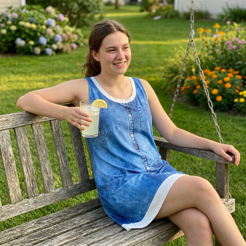 Robe courte Femme Effet Denim Sans Manches Boutonnée