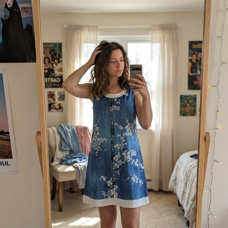 Robe courte Femme Effet Denim Sans Manches Boutonnée
